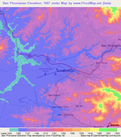 Ban Phonsavan,Laos Elevation Map