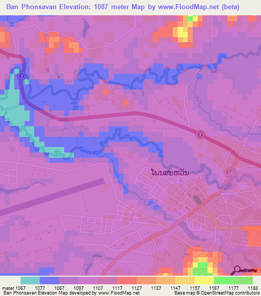 Ban Phonsavan,Laos Elevation Map