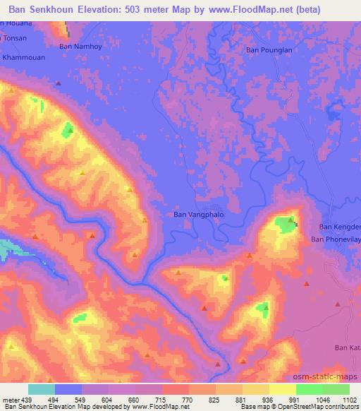 Ban Senkhoun,Laos Elevation Map