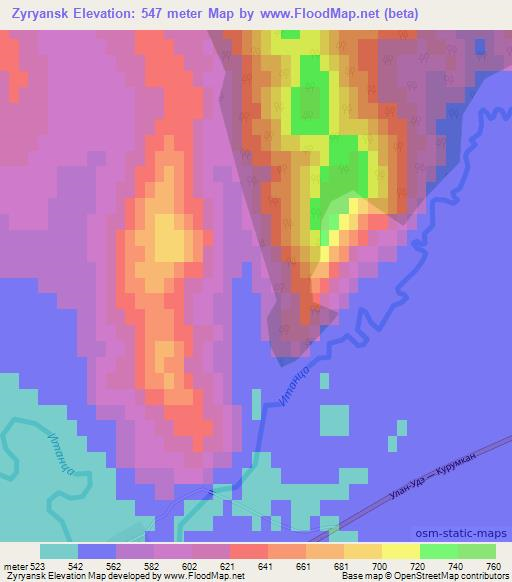 Zyryansk,Russia Elevation Map