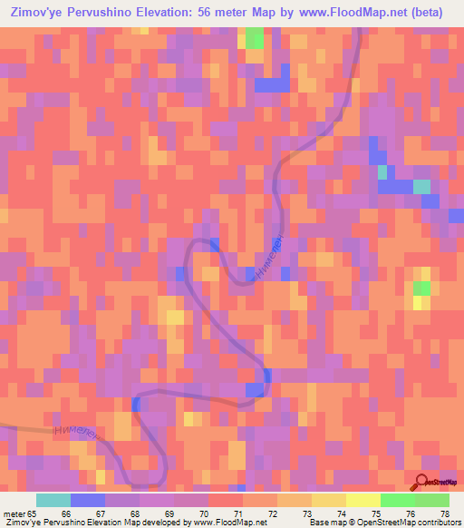 Zimov'ye Pervushino,Russia Elevation Map