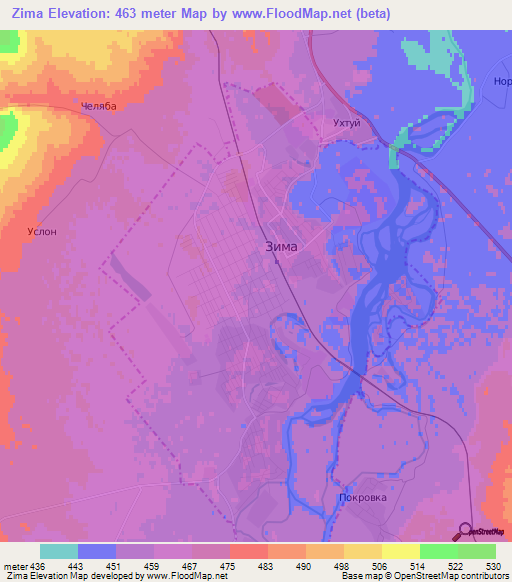 Zima,Russia Elevation Map