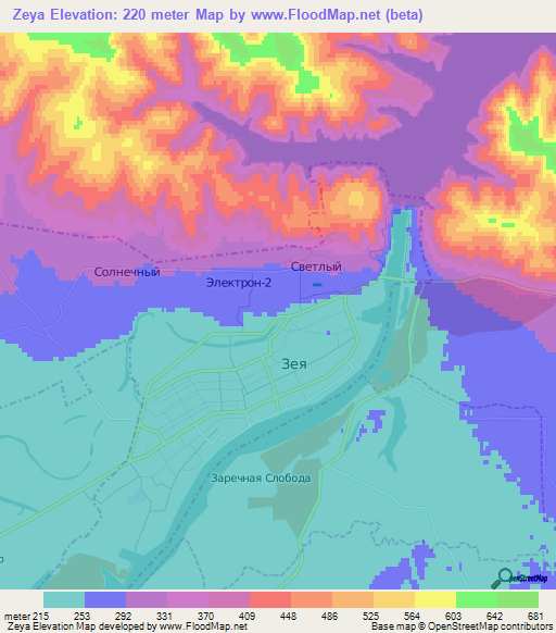 Zeya,Russia Elevation Map