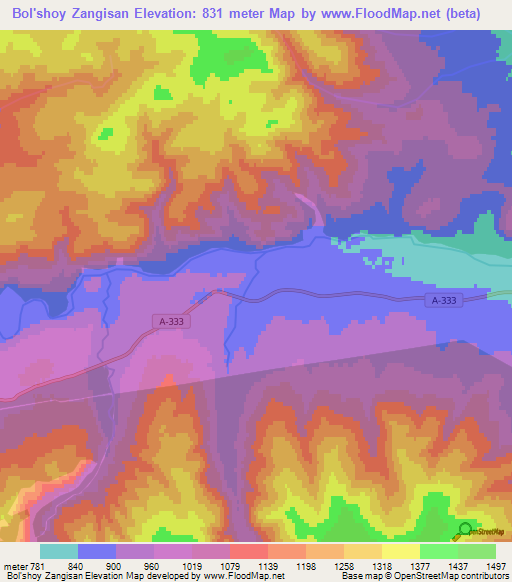 Bol'shoy Zangisan,Russia Elevation Map