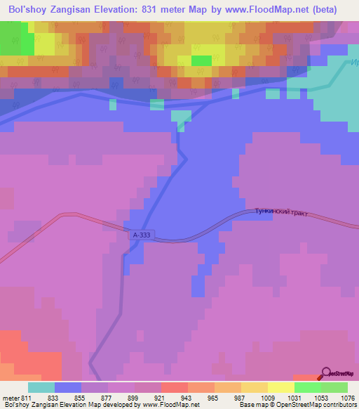 Bol'shoy Zangisan,Russia Elevation Map