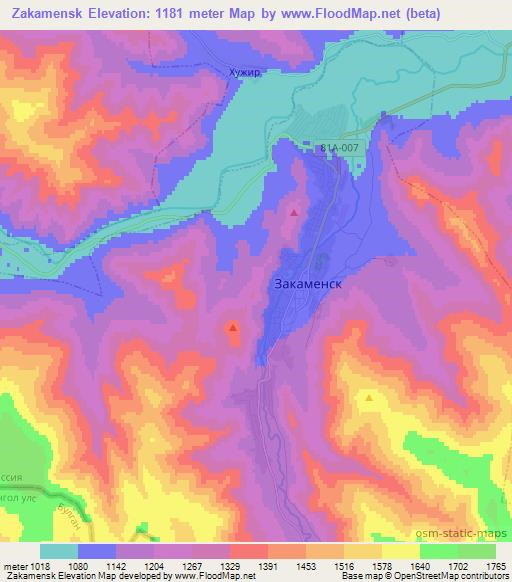 Zakamensk,Russia Elevation Map