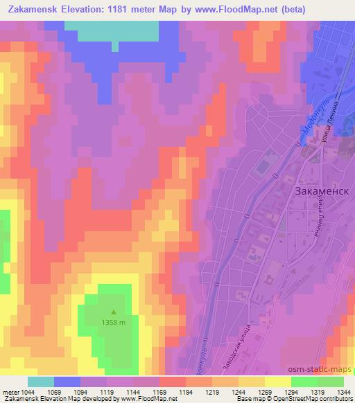 Zakamensk,Russia Elevation Map