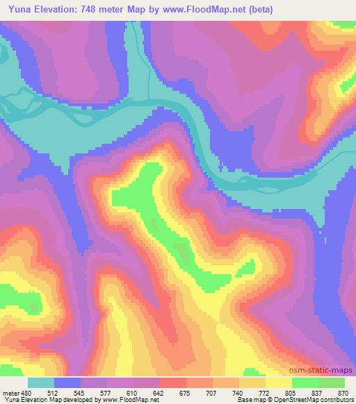 Yuna,Russia Elevation Map