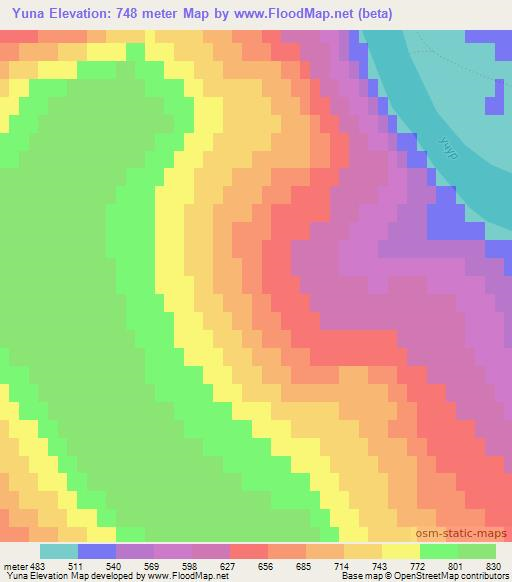 Yuna,Russia Elevation Map