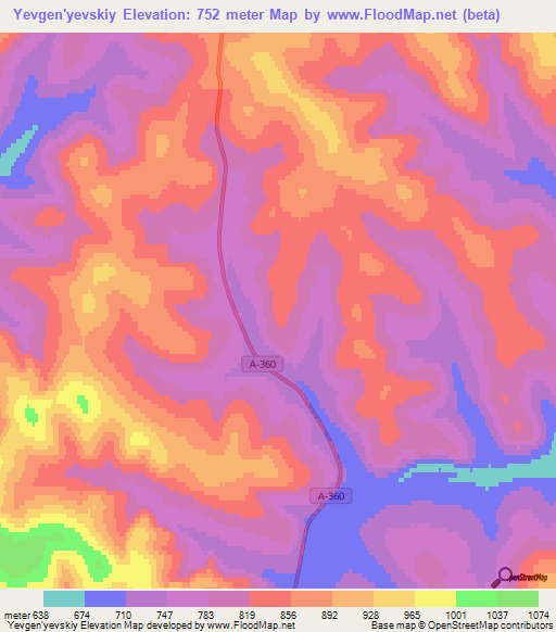 Yevgen'yevskiy,Russia Elevation Map