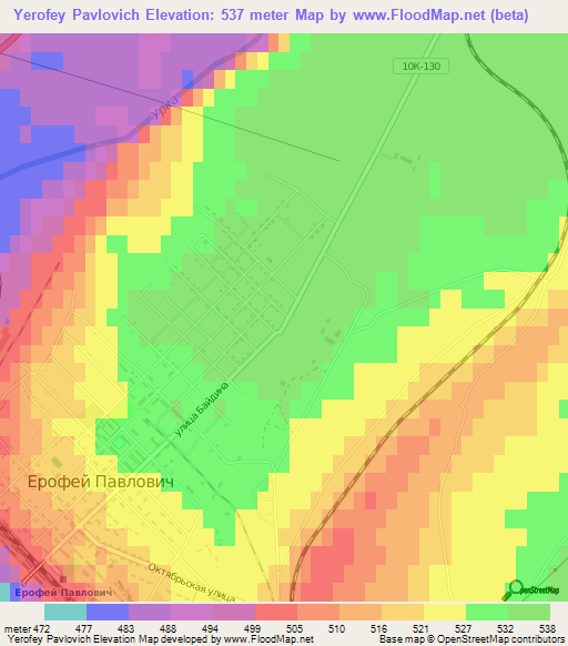 Yerofey Pavlovich,Russia Elevation Map