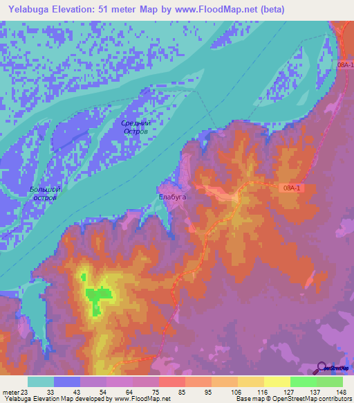 Yelabuga,Russia Elevation Map