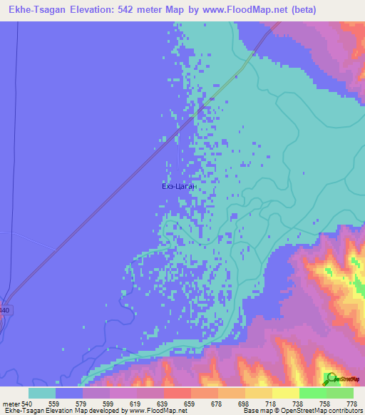 Ekhe-Tsagan,Russia Elevation Map