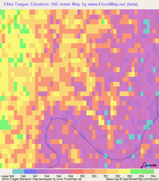 Ekhe-Tsagan,Russia Elevation Map