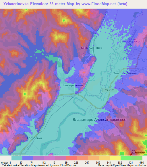 Yekaterinovka,Russia Elevation Map