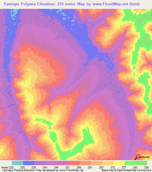 Yasnaya Polyana,Russia Elevation Map