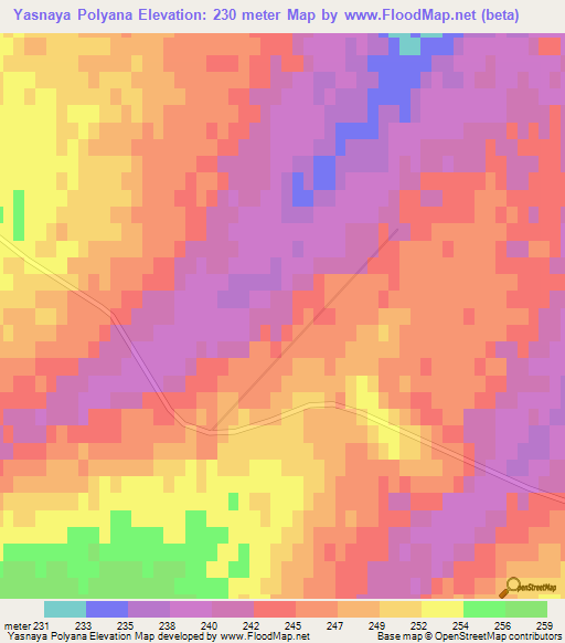 Yasnaya Polyana,Russia Elevation Map