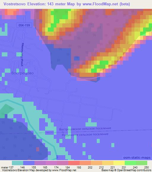 Vostretsovo,Russia Elevation Map