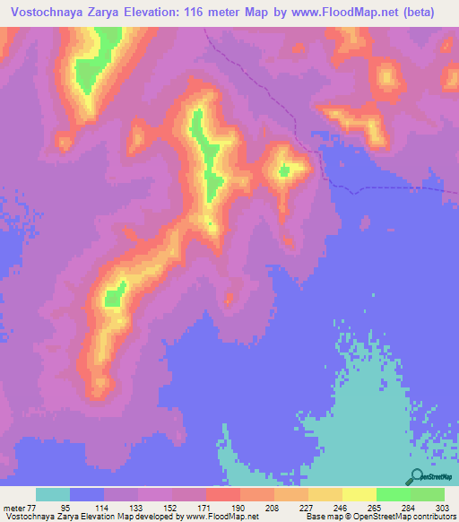 Vostochnaya Zarya,Russia Elevation Map