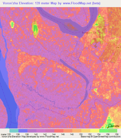 Voron'zha,Russia Elevation Map