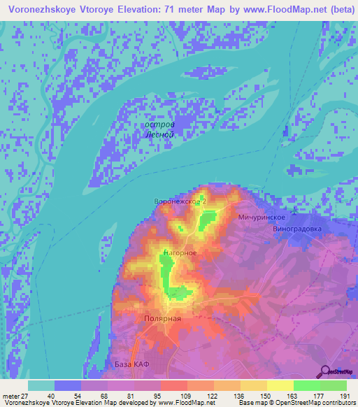 Voronezhskoye Vtoroye,Russia Elevation Map