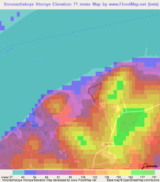 Voronezhskoye Vtoroye,Russia Elevation Map