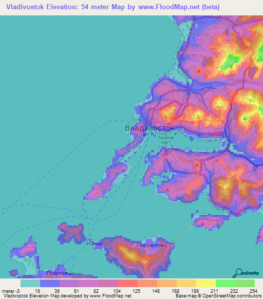 Vladivostok,Russia Elevation Map