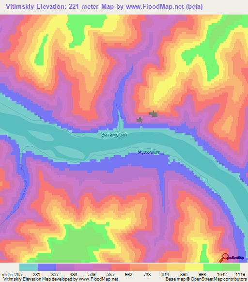 Vitimskiy,Russia Elevation Map