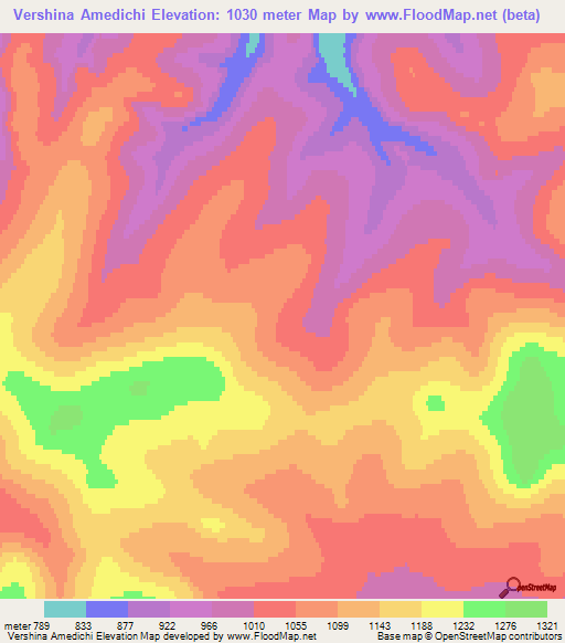 Vershina Amedichi,Russia Elevation Map