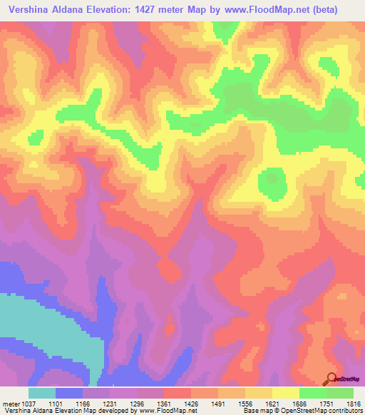 Vershina Aldana,Russia Elevation Map