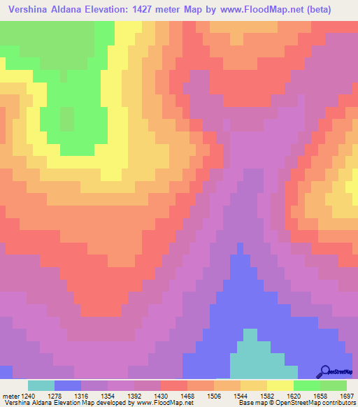 Vershina Aldana,Russia Elevation Map