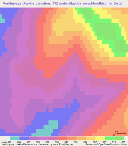 Verkhnyaya Unakha,Russia Elevation Map