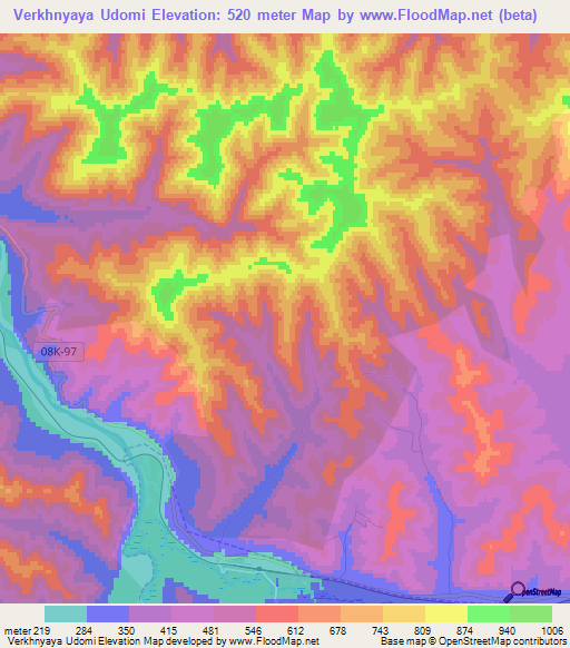 Verkhnyaya Udomi,Russia Elevation Map