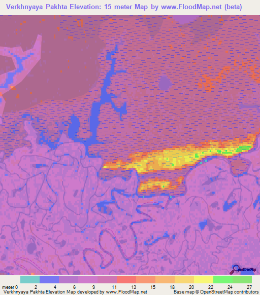 Verkhnyaya Pakhta,Russia Elevation Map