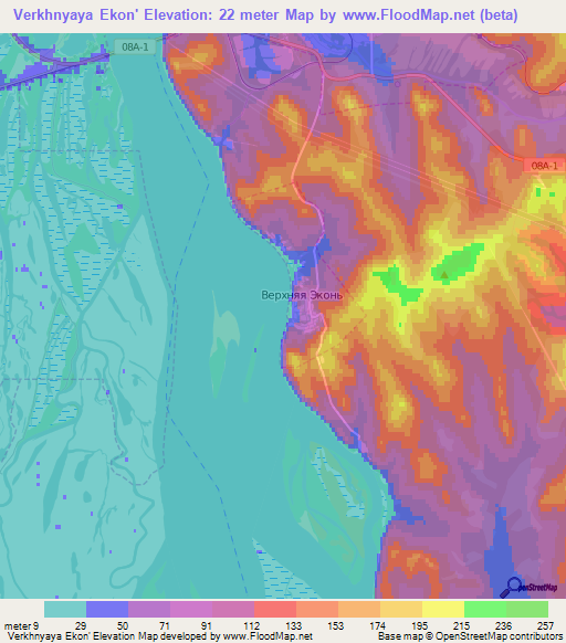 Verkhnyaya Ekon',Russia Elevation Map