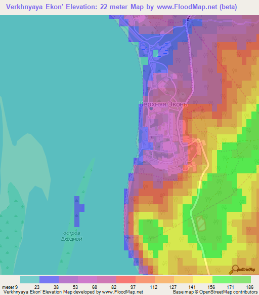 Verkhnyaya Ekon',Russia Elevation Map