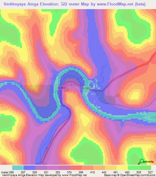 Verkhnyaya Amga,Russia Elevation Map