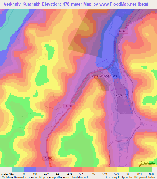 Verkhniy Kuranakh,Russia Elevation Map