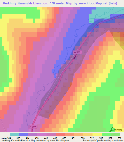 Verkhniy Kuranakh,Russia Elevation Map