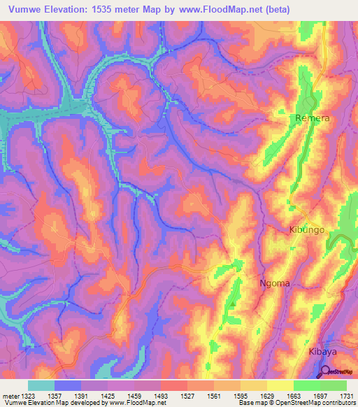 Vumwe,Rwanda Elevation Map