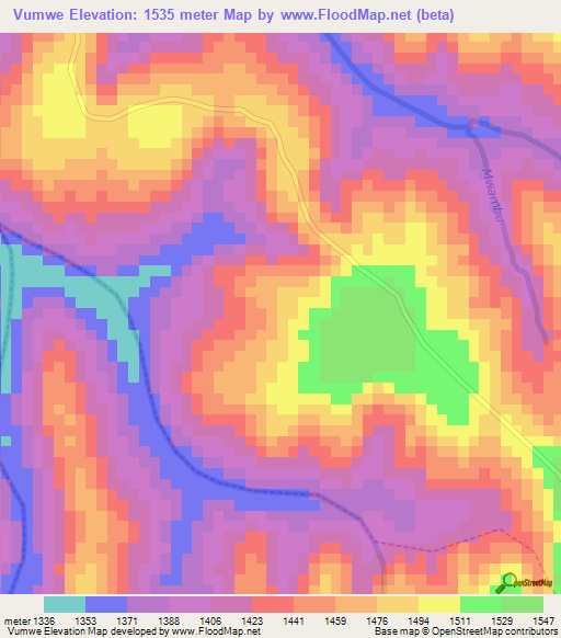 Vumwe,Rwanda Elevation Map