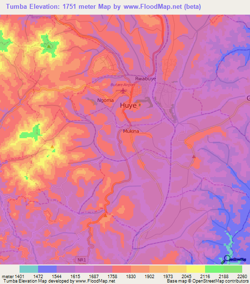 Tumba,Rwanda Elevation Map