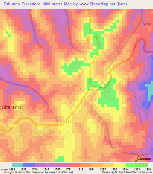 Tshungo,Rwanda Elevation Map