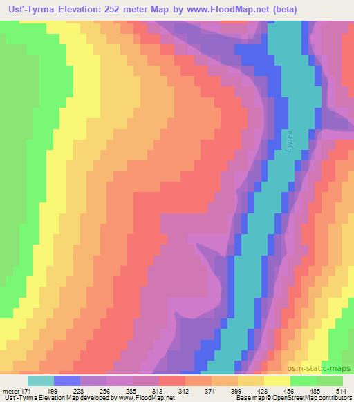 Ust'-Tyrma,Russia Elevation Map