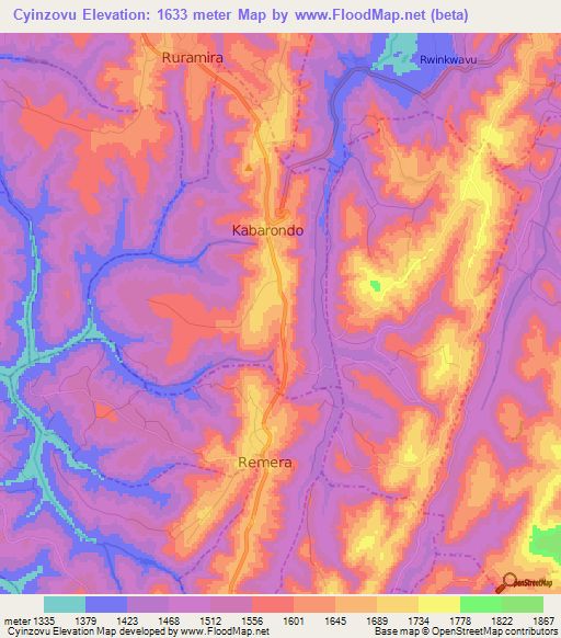 Cyinzovu,Rwanda Elevation Map