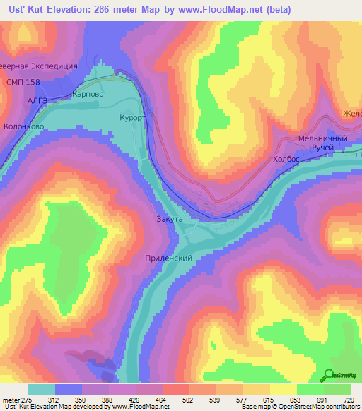 Ust'-Kut,Russia Elevation Map