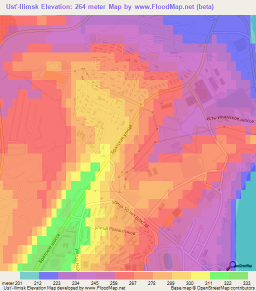 Ust'-Ilimsk,Russia Elevation Map