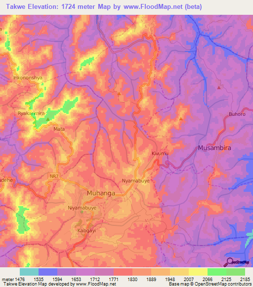 Takwe,Rwanda Elevation Map