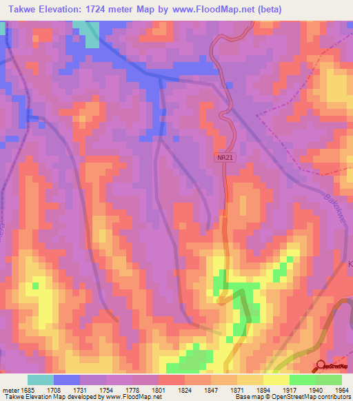 Takwe,Rwanda Elevation Map