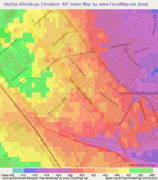 Usol'ye-Sibirskoye,Russia Elevation Map